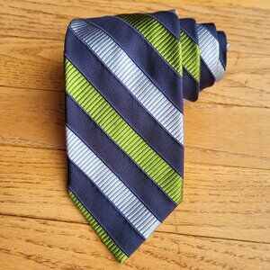 Faconnable Silk Tie Handmade In Italy Blue Green Stripe